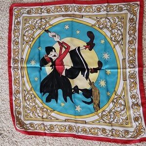 NWT Boutique Moschino Larioseta Cartoon Witch Silk Scarf. Made In Italy.